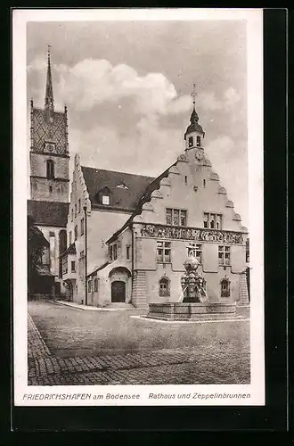 AK Friedrichshafen am Bodensee, Rathaus und Zeppelinbrunnen