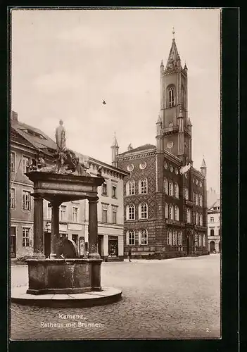 AK Kamenz, Rathaus mit Brunnen