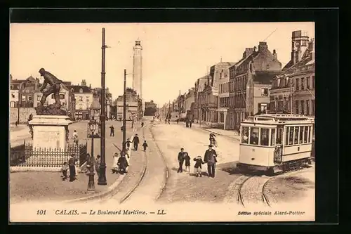 AK Calais, Le Boulevard Maritime, Strassenbahn