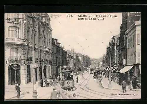 AK Amiens, Rue de Noyon - Entree de la Ville, Strassenbahn