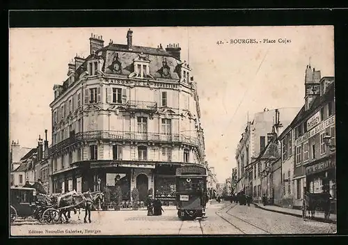 AK Bourges, Place Cujas, Strassenbahn