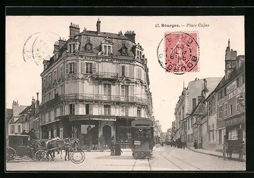 AK Bourges, Place Cujas, Strassenbahn