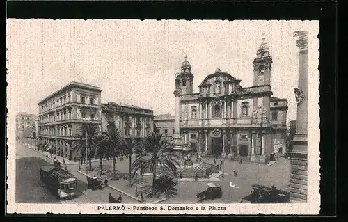 AK Palermo, Pantheon S. Domenico e la Piazza, Strassenbahn