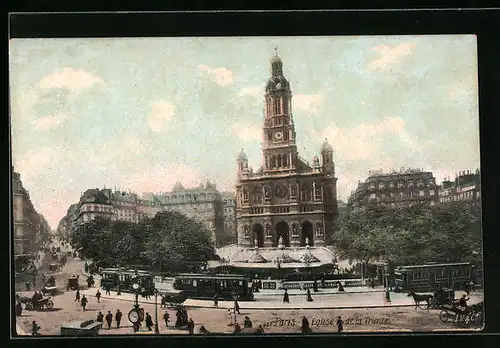 AK Paris, Eglise de la Trinité, Strassenbahn