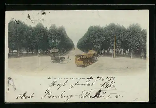 AK Marseille, Le Prado, Strassenbahn