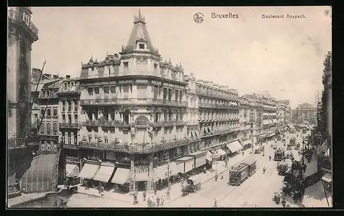 AK Bruxelles, Boulevard Anspach, Strassenbahn