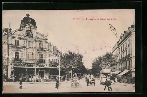 AK Dijon, Avenue de la Gare, Le Casino, Strassenbahn