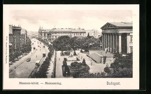 AK Budapest, Museumring, Strassenbahn