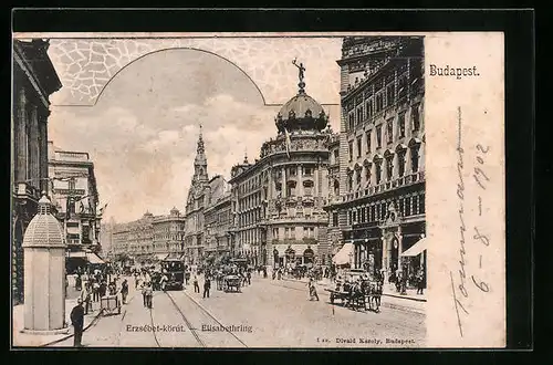 AK Budapest, Elisabethring, Strassenbahn