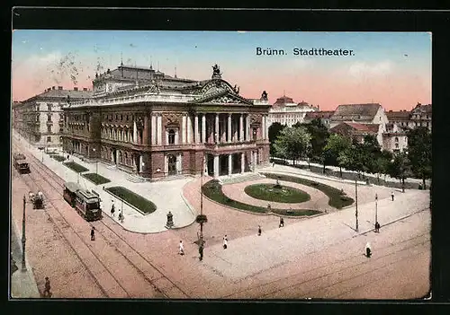 AK Brünn, Stadttheater, Strassenbahn