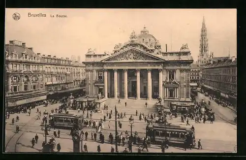 AK Bruxelles, La Bourse, Strassenbahn