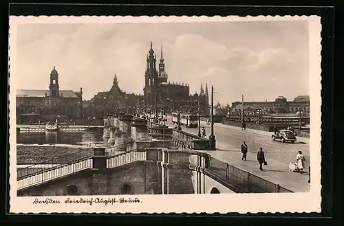 AK Dresden, Friedrich-August-Brücke, Strassenbahn