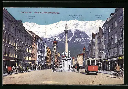 AK Innsbruck, Maria-Theresienstrasse, Strassenbahn