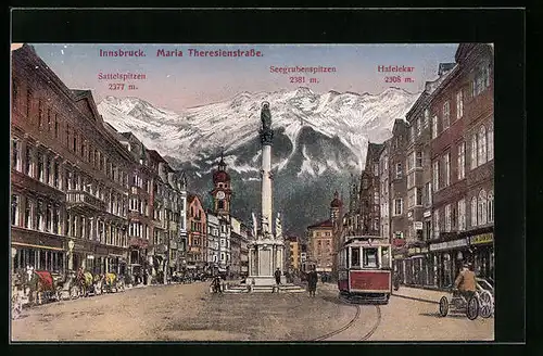 AK Innsbruck, Maria Theresienstrasse, Strassenbahn