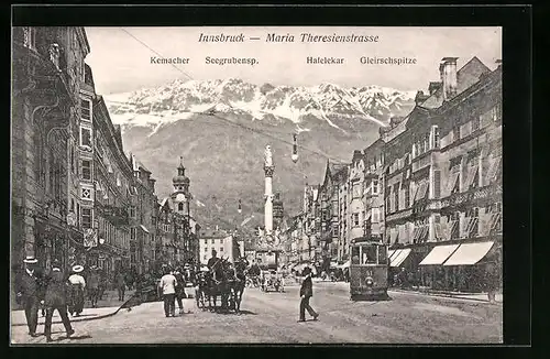 AK Innsbruck, Strassenbahn in der Maria Theresienstrasse