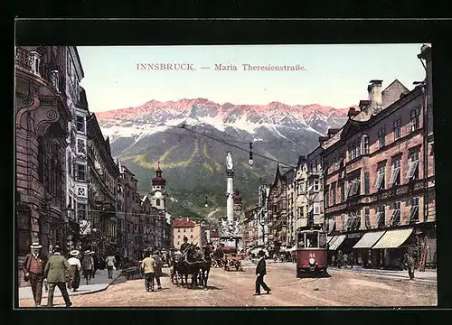 AK Innsbruck, Maria Theresienstrasse, Strassenbahn