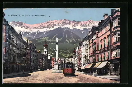 AK Innsbruck, Maria Theresienstrasse, Strassenbahn