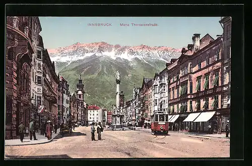 AK Innsbruck, Maria Theresienstrasse mit Strassenbahn