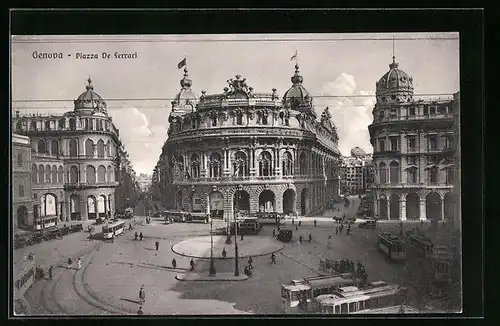 AK Genova, Piazza de Ferrari, Strassenbahn