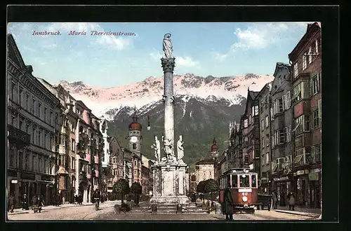 AK Innsbruck, Maria Theresienstrasse, Strassenbahn