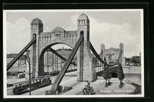 AK Breslau, Kaiserbrücke, Strassenbahn