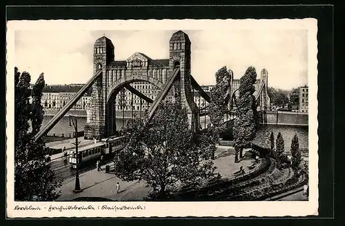AK Breslau, Kaiserbrücke mit Strassenbahn