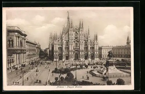 AK Milano, Piazza Duomo, Strassenbahn