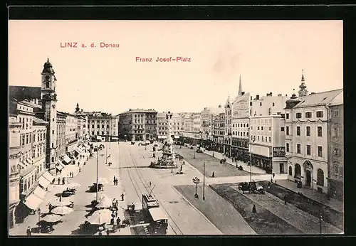 AK Linz a. d. Donau, Franz Josef-Platz, Strassenbahn