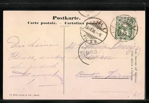 AK Basel, Rathaus, Strassenbahn