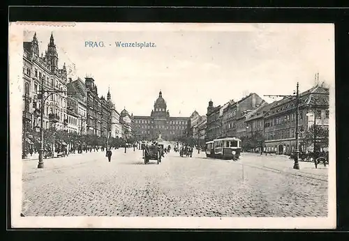 AK Prag, Strassenbahn auf dem Wenzelsplatz