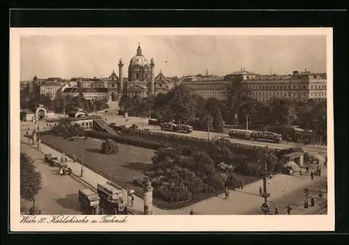 AK Wien, Strassenbahn bei der Karlskirche