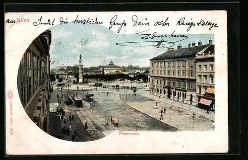 AK Wien, Strasse zum Praterstern mit Strassenbahn