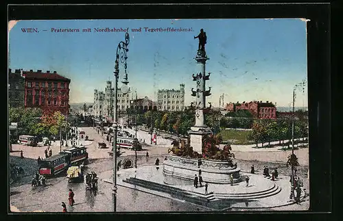 AK Wien, Nordbahnof am Praterstern mit einfahrenden Strassenbahnen