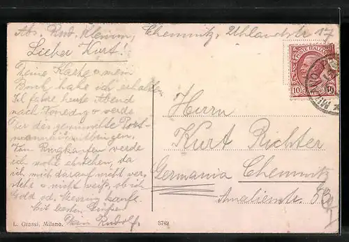 AK Milano, Piazza del Duomo, Strassenbahn