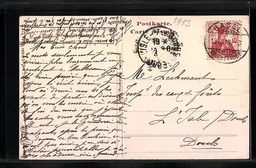 AK Basel, Strassenbahn fährt über Brücke