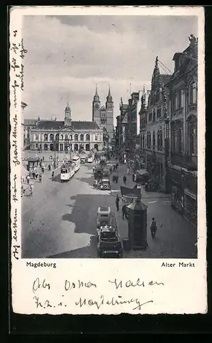 AK Magdeburg, Strassenbahnen beim Alten Markt