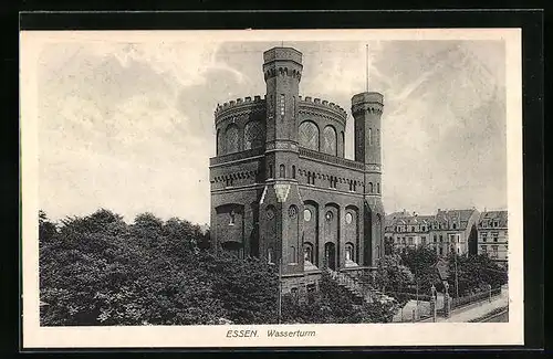 AK Essen, Strassenpartie am Wasserturm