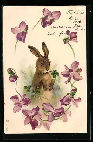 AK Osterhase mit Kleeblat