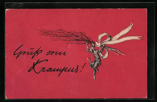 AK Krampus trägt seine Rute