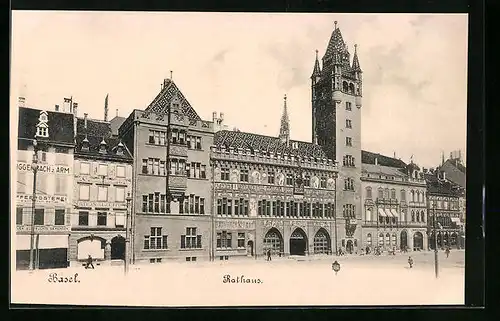 AK Basel, Strassenpartie vor dem Rathaus