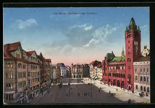 AK Basel, Marktplatz mit Rathaus