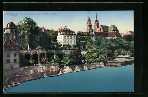 AK Basel, Deutschrittergarten mit Rheinpfalz