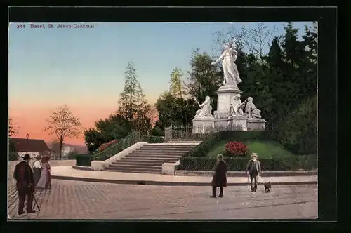 AK Basel, Spaziergang am St. Jakob-Denkmal