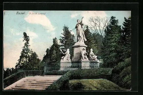 AK Basel, Blick auf das St. Jacob-Denkmal