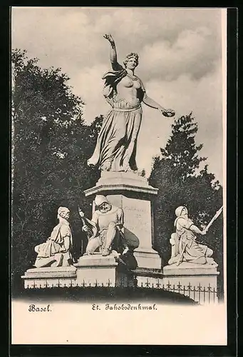 AK Basel, Nahaufnahme des St. Jacobsdenkmal