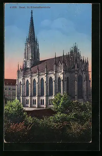 AK Basel, Blick auf die St. Elisabethenkirche