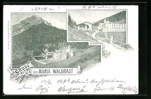 AK Maria Waldrast, Fernblick auf das Wallfahrtskloster