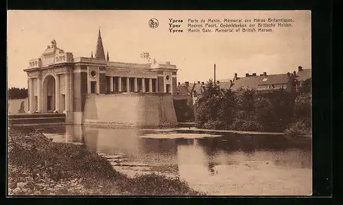 AK Ypres, Porte de Menin, Memorial des Heros Britanniques