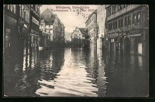 AK Würzburg, Domstrasse während des Hochwassers 1909