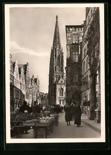Foto-AK Deutscher Kunstverlag, Nr. 43a, Walter Hege: Münster /Westf., Prinzipalmarkt mit Lambertikirche